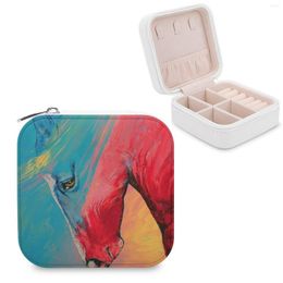 Jewelry Pouches Painted Horse Storage Box Square Simple Earrings Ring Pendant Display Red Big Large Abstract Pink Blue