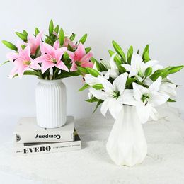 Decorative Flowers Lily Artificial White Pink Flower Branch Wedding Party Decoration Office Home Garden DIY Fake Floral Decor Supplies