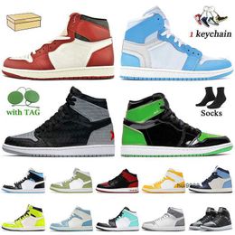 2023 Jumpman 1s Chicago Reimagined Jorda 1 Women Mens Basketball Shoes Size 13 Jorden1s Sneakers Rebellionaire Bred Text Green Python UniversityJORDON JORDAB