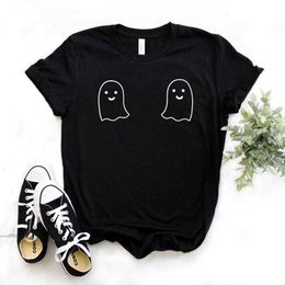 Cute Ghost Titties Halloween Print T Shirts Women Casual Funny Shirt For Yong Lady