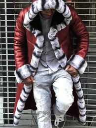 Cappotto da uomo in finta pelliccia di pile patchwork giacca lunga con cappuccio finta pelle trench cappotto invernale maschile T221102