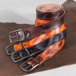 Belts Handmade Irregular Rubbing Colour Black Alloy Pin Buckle Vintage Casual Leather Men's Belt Luxury Jeans 3.8cm