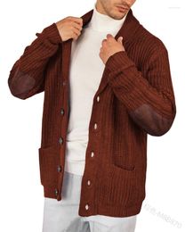 Men's Sweaters Autumn Winter Cardigan Sweater Long Sleeve Patchwork Men's Solid Colour Polo Collar Pocket Coat Knitwear