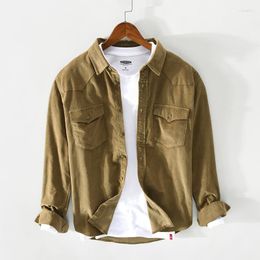 Men's Casual Shirts Z175 High Quality Men Corduroy Cargo Simple Cotton Double Pocket Student Youth Handsome Long Sleeve Lapel Clothing