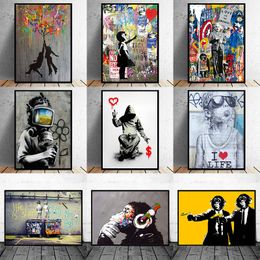 Dipinti divertenti Street Art Banksy Graffiti Wall Arts Tela Pittura Poster e Stampa Immagini a parete Cuadros per la decorazione domestica Senza cornice