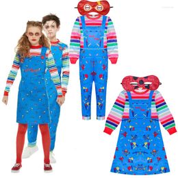 Set di abbigliamento ragazzi ragazze halloween divertenti feste bambini gioca chucky costume costume cartone animato horror horror bambola bambola a maniche lunghe abiti