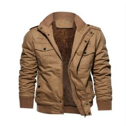 Men Stand Collar Jackets Pure Cotton Wash with Fleece Extra Thick Jacket PLUS Size Casual Coat Autumn and Winter