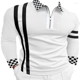 Men's Polos The 2022 Fall Long-sleeve Lapel Striped Plaid T Shirt Slim POLO Next To