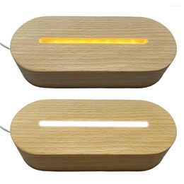 Night Lights Wooden LED Light Oval Display Base Stand Lasers Crystal Glass Lighted Resin Art Ornament