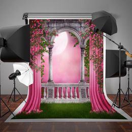 Susu Spring Po Studio Sfondi Garden Garden Garden Pink Curtain Pographic Balcony 5x7ft Per Wedding Pography Props247W