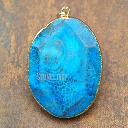 Pendant Necklaces PM15320 Faceted Blue Dragon Vein Agate Copper Free Form Irregular Geometric Pendants Gold Electroplated Jewelry