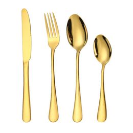 Gold Cutlery Set Spoon Fork Knife Spoons Frosted Stainless Steel Food Western Tableware tool SN93