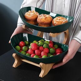 Plates Fruit Plate With Wood Holder Candy Serving Bowl Kitchen Organiser Rack Party Display Tray