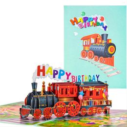 Gift Wrap MOHAMM 3 PCS Up 3D Train Greeting Card Envelop Set For Happy Birthday Postcards Friends Kids Students