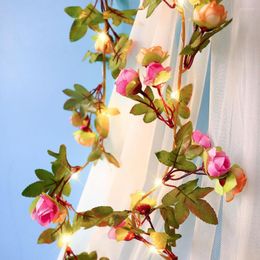 Strings 5/10/20M Artificial Rose Flower Vine Garland Lights Leaf Fairy String For Home Garden Wedding Party Decor