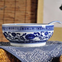 Bowls 10 Inch For Restaurants El Home Tableware Blue And White Porcelain Dinnerware Ramen Instant Noodle Rice Soup Deep Bowl