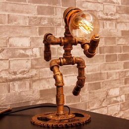 Table Lamps Loft American Retro Water Pipe Vintage Lamp Cafe Decorative Study Light Design Bedroom Robot
