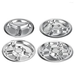 Bowls 3/4/5/6 Section Stainless Steel Divided Dinner Tray Lunch Container Plate For School Canteen