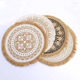 Table Mats INS Round Placemats Boho Macrame Woven TableMats 15 Inch Non-Slip Circle Heat Resistant Kitchen Dinner Farmhouse Decor