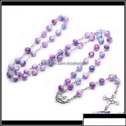 Pendant Necklaces Necklaces Pendants Drop Delivery 2021 Catholic Jewellery Long Purple Glass Beads Rosary Neckalce For Men Women Vinta Otum1