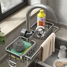 Other Kitchen Storage Organization Aluminum Sink Drain Rack Sponge Faucet Holder Soap Drainer Shelf Basket Organizer Bathroom Accessories 221102