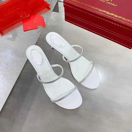 Sandálias Rene Caovilla 2022 Designers de sandálias de alta qualidade 100% de couro New Heeles Sandal Santal Summer Crystal Womens Vestido Sapatos Saltos