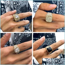 Cluster Rings Cluster Rings Ingesight Z Men Hip Hop Fl Iced Out Crystal Rhinestones Punk Street Gold Color Geometric Knuckle Finger Dhqh0