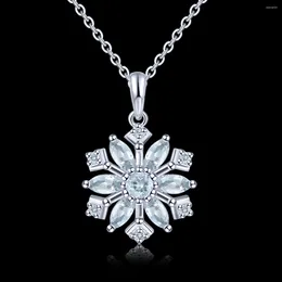 Chains GEM'S BALLET White Gold Plated 925 Sterling Silver Women's Snowflake Necklace Natural Blue Aquamarine Gemstone Pendant