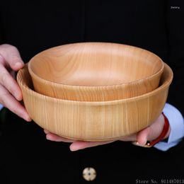 Bowls Creative Hemlock Wooden Bowl Hand Hollowed Out Solid Wood Soup With Bottom Texture Home Restaurant Large