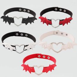 Choker Punk Devil Bat For Women Gothic Halloween Vampire Black PU Necklace Heart Short Collars Trend Jewellery Neck Chain