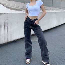 Women Jeans Baggy Smoky Grey Blue Elegant Wide Leg Cargo Pants Girl Straight Casual Loose High Waist Denim For Femme Mujer