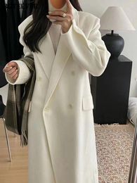 Women's Suits BGTEEVER Elegant Warm Loose Female Long Blend Coats Winter Thicken Double Breasted Full Sleeve Women Woolen Overcoats