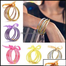 Bangle Bracelets Jewellery All Weather Glitter Filled Stardust Sile Circle Women Bowknot Jelly Bangles Bracelet Femme 5 Pcs Set Otwem