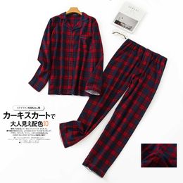 Men's Sleepwear New Cotton Mens Winter Plaid Long Sleeve Pants Flannelette Pajamas Set Men Sleepwear Keep Warm Flannel Nightgown Couple Set T221103