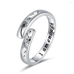 Cluster Rings I Am Enough Nature Dandelion Ring 925 Sterling Silver Adjustable Jewellery Encouragement Inspirational Gifts For Women Girls Men