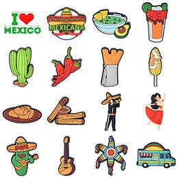 Mexican Style Croc Charms Cactus Chilli Guitar Drink Food Shoes Decoration Clogs Sandals Wristband Accessories Kids Gifts