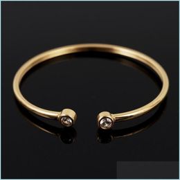 Bangle Bangle Simple Rhinestone Adjustable Open Cuff Bangles For Women Men Jewellery Gifts Mens Bracelet Stainless Steel Fashion Dro Dhzqr