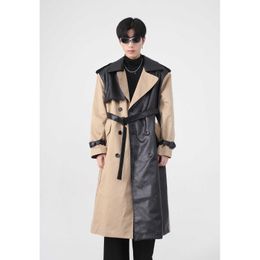 Men's Leather Faux Retro Vintage Men double breasted pu leather trench coats luxury Male loose faux overcoats T221102