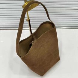 The Row Totes Shoulder Bags Korean Slouchy High-quality Style 2022 Autumn and Winter New High Capacity Minimal Suede Sanded Versatile One Bucket Matte Brown