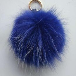 Keychains Magicfur - 15cm Real Raccoon Fur Ball Pompom Blue W White Tip Large Fluffy Charms Bag Keychain Car Phone Key Ring Pendant