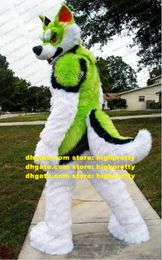 Long Fur Furry Green White Mascot Costume Husky Dog Fox Wolf Fursuit Adult Cartoon BRAND IDENEITY Cute Lovable zz7651