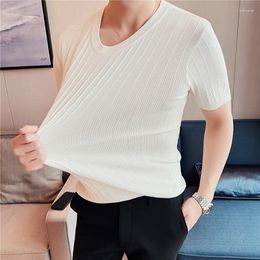 Men's T Shirts Short Sleeve Men T-shirt 4XL Elastic Knitting Base Tee Shirt Homme O Neck Slim Fit Top Streetwear Outfits 6 Colours Design