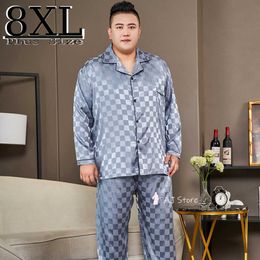 Men's Sleepwear Men Pyjamas Set Silk Satin Long Sleeve Autumn Sleepwear Homewear Men Home Suit Super Large Size 5XL-8XL Top Pyjamas Sleep Pijama T221103