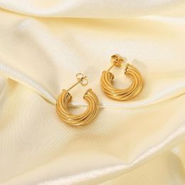 Hoop Earrings 18k Gold Plated Stainless Steel C Shape Twisted For Women Girls Trendy Statement Jewelry