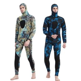 Wetsuits Drysuits Diving Cargo Mens 5MM Wetsuit Camouflage 2 Pieces Set Spearfishing Warm Fishing Camo Surfers With Chloroprene Winter Diver Suit 221102
