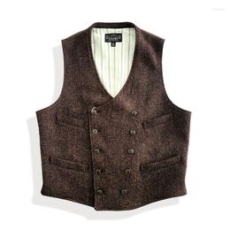 Men's Vests Men's Tweed Wool Vest Double-Breasted Slim Fit Red Brown Classic Gentlemen Elegant Wear Vintage Suit Waistcoat Designer