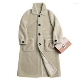 Women's Fur Fashion Faux Coat Ladies Sheep Shearing Fleece Single Breasted Quality Simple Heat Korean Long Thin Top Fit Solid Color