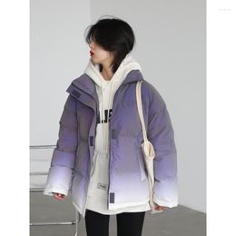 Women's Down 2022 Winter Coat For Women Technology Sense Reflective Gradient Padded Jacket With Stand-Up Collar Bread Warm Manteau