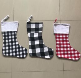 Christmas Decoration Plaid Stocking Gift Wrap Bag Christmas-Tree Decorations Sock Personalise Kids Candy Gifts Bags Xmas Stockings SN81