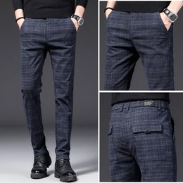 Men's Pants Men's Plaid Dress Classic Formal Slim Fit Casual 2022 Spring Autumn Cotton Stretch Work Office Youth Fashion Trousers Male